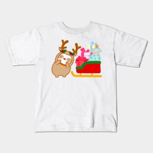 Cute Christmas Sleigh Sloth Kids T-Shirt